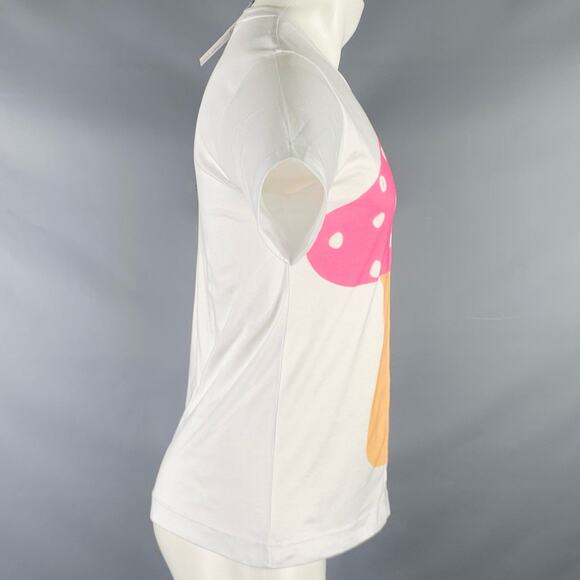 COMME des GARCONS SHIRT Size S White Pink Mushroom Cotton Crew Neck T-shirt - Picture 3 of 3